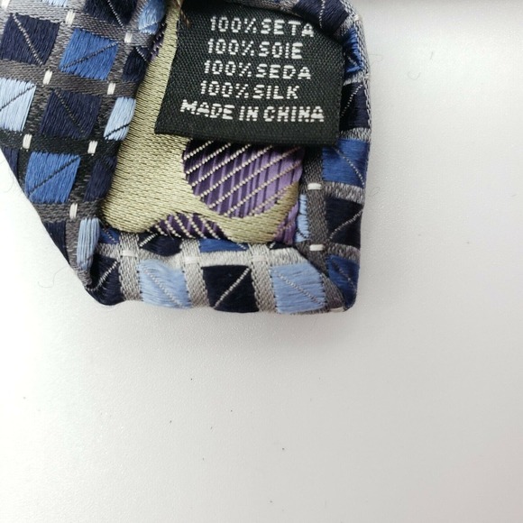 Valerio Garati 60" Neck Tie Pure 100" Seta Silk Blue Vivid Geometric Embroidered - Picture 5 of 7